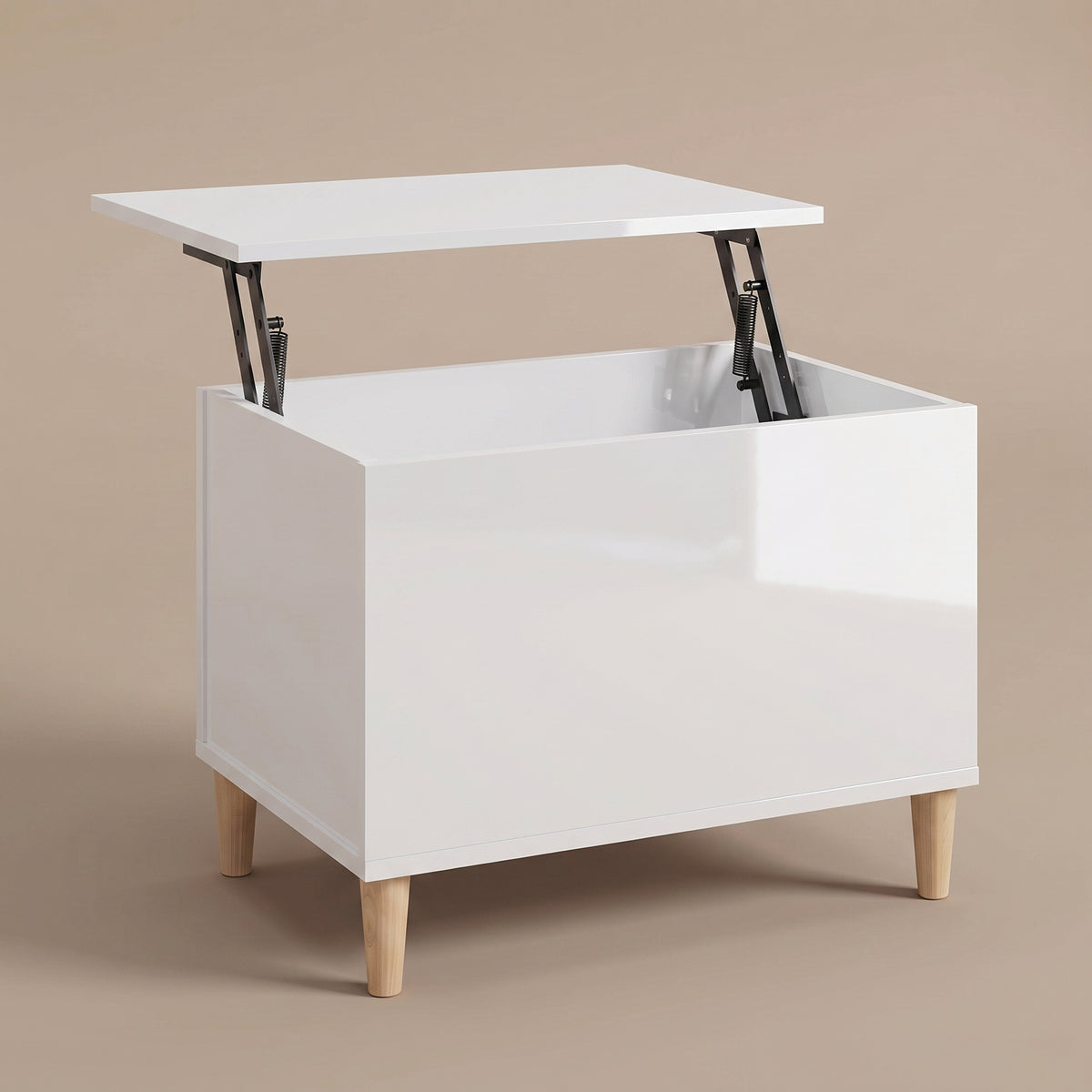Table basse relevable Sylva blanc brillant, plateau relevé sur double mécanisme à ressorts #Dimensions_60 × 44,5 × 45 cm #Couleur_Blanc brillant