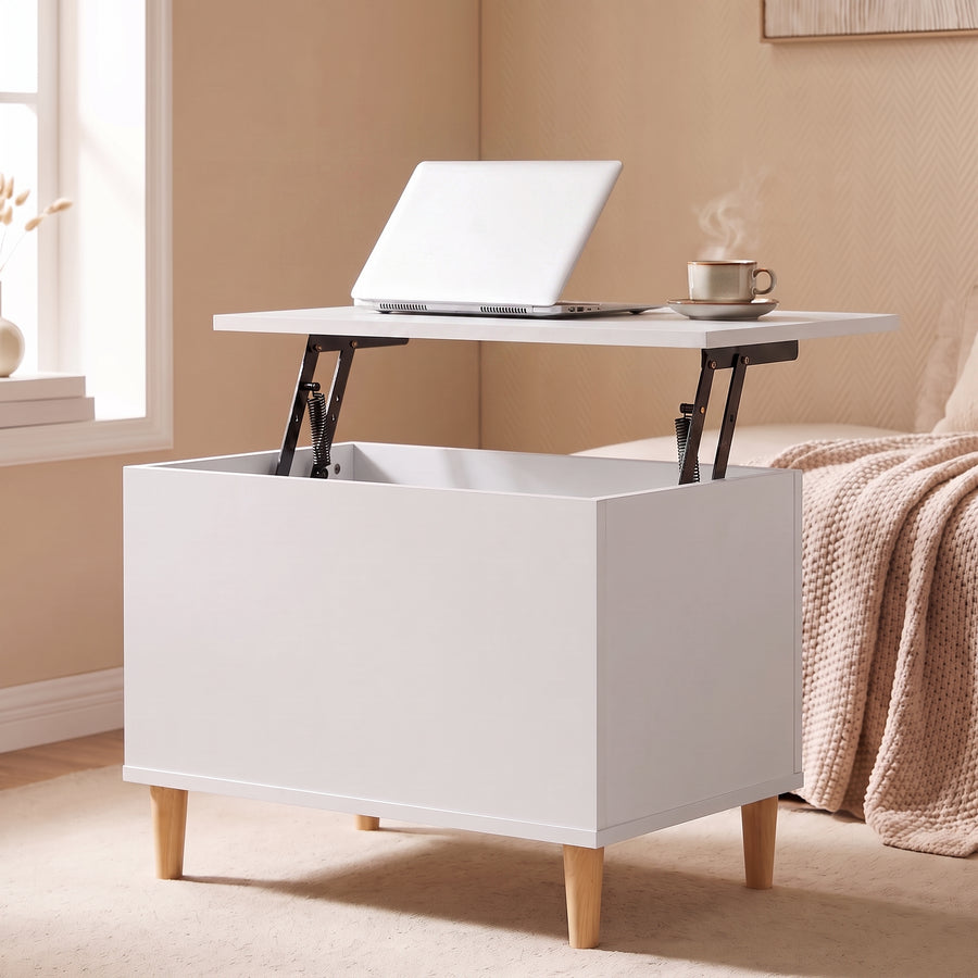 Table basse relevable Sylva blanc, plateau relevé en bureau d’appoint