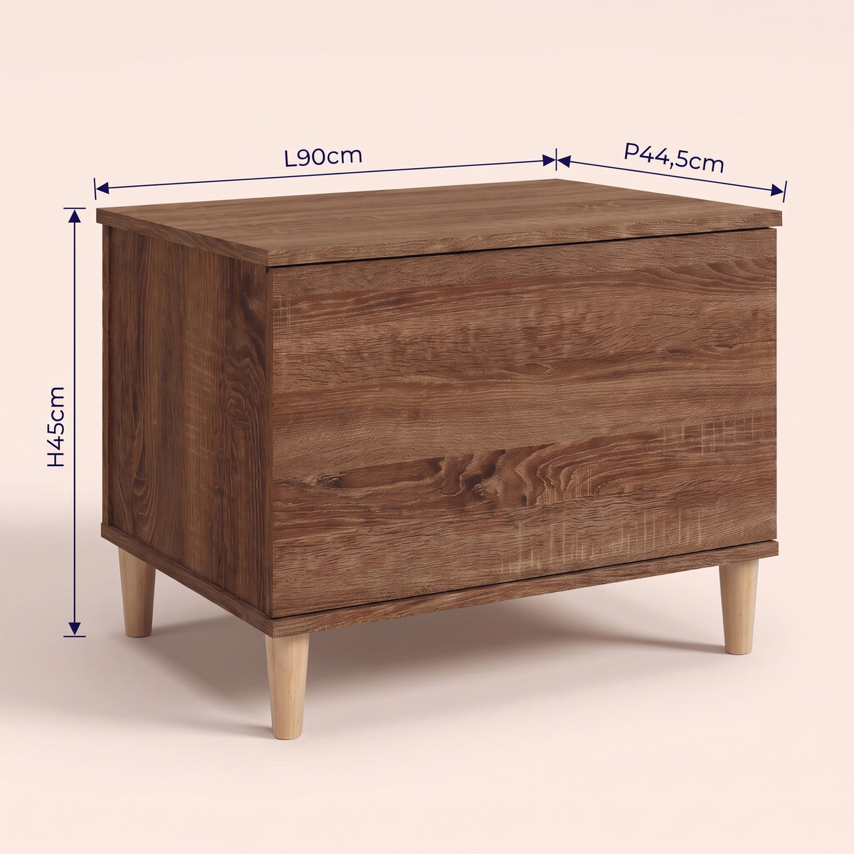 Dimensions de la table basse relevable Sylva chêne marron #Dimensions_90 × 44,5 × 45 cm #Couleur_Chêne marron