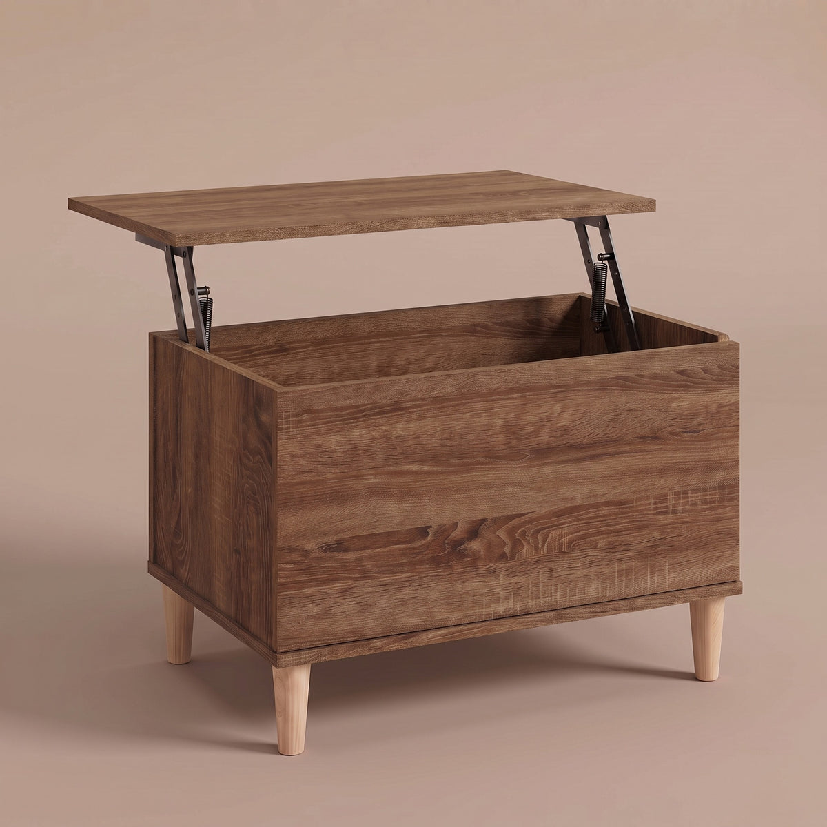 Table basse relevable Sylva chêne marron, plateau relevé sur double mécanisme à ressorts #Dimensions_90 × 44,5 × 45 cm #Couleur_Chêne marron