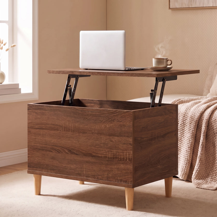 Table basse relevable Sylva chêne marron, plateau relevé en bureau d’appoint