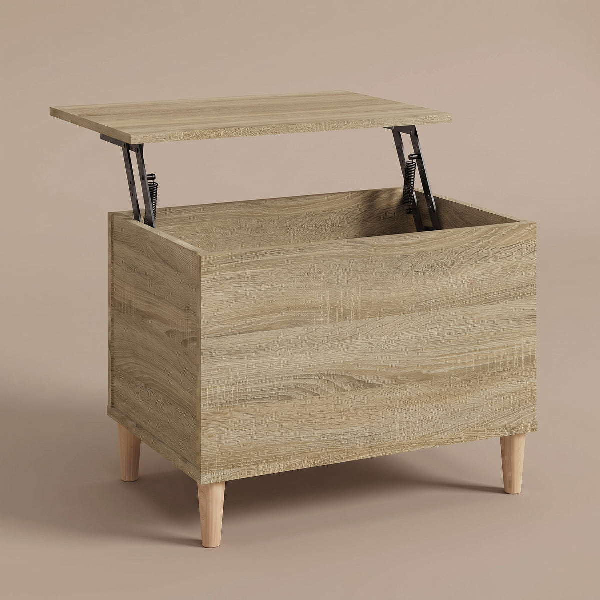 Table basse relevable Sylva chêne sonoma, plateau relevé sur double mécanisme à ressorts #Dimensions_60 × 44,5 × 45 cm #Couleur_Chêne sonoma