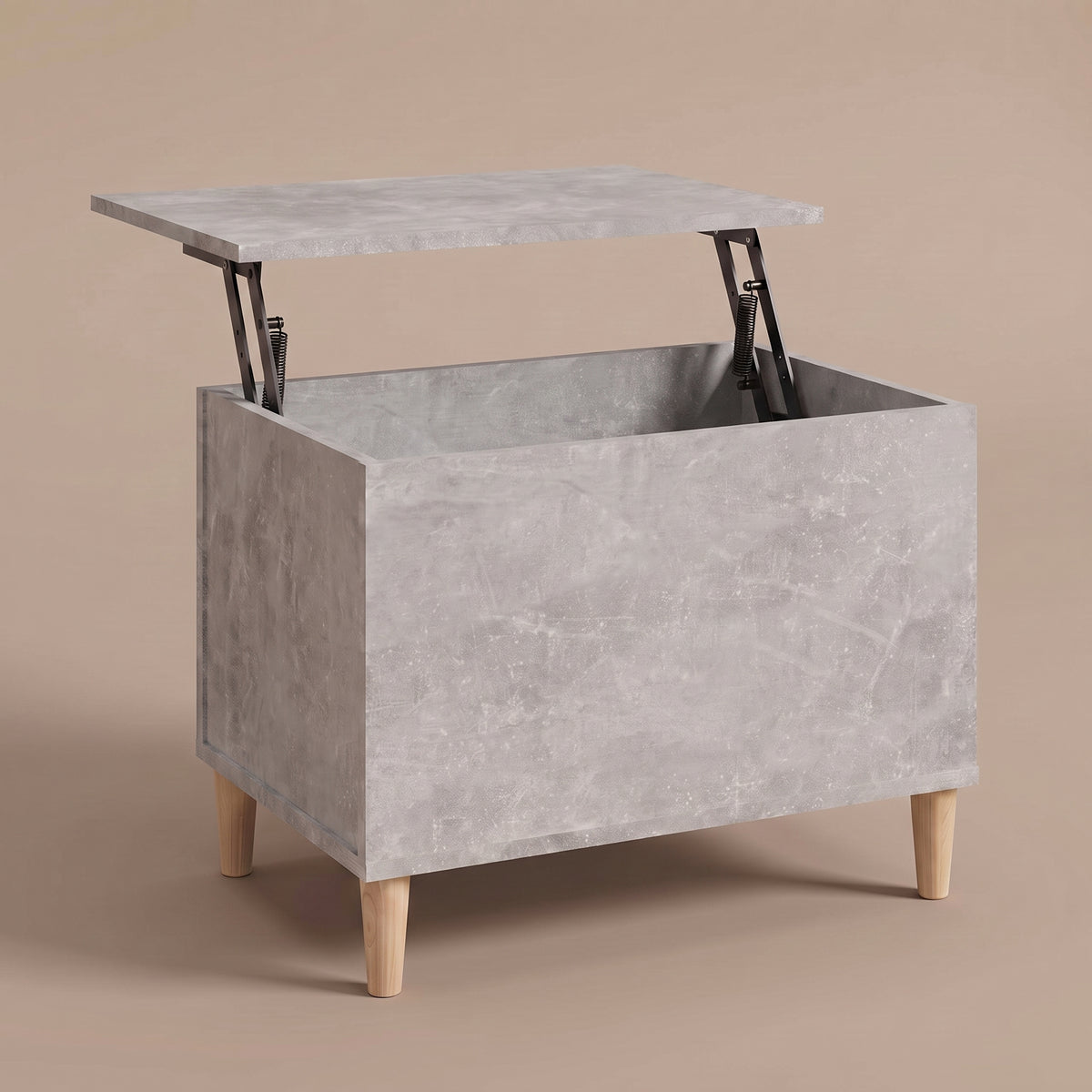 Table basse relevable Sylva gris béton, plateau relevé sur double mécanisme à ressorts #Dimensions_90 × 44,5 × 45 cm #Couleur_Gris béton
