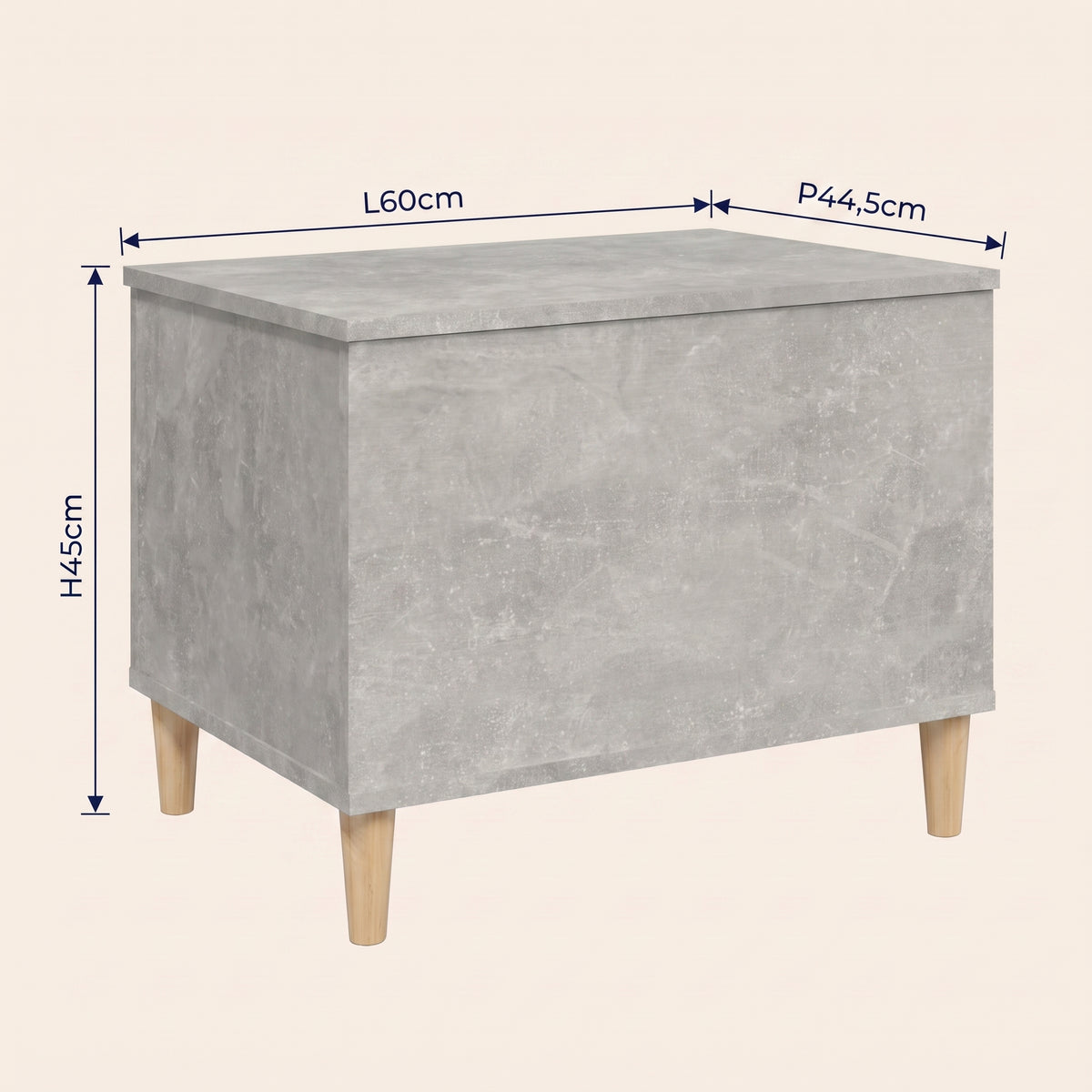 Dimensions de la table basse relevable Sylva gris béton #Dimensions_60 × 44,5 × 45 cm #Couleur_Gris béton