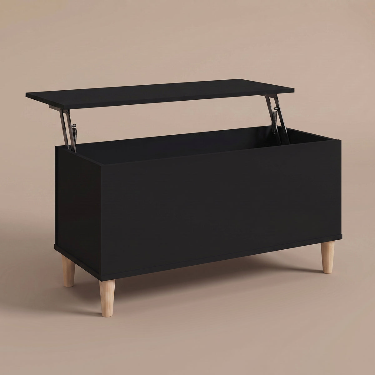 Table basse relevable Sylva noir, plateau relevé sur double mécanisme à ressorts #Dimensions_90 × 44,5 × 45 cm #Couleur_Noir