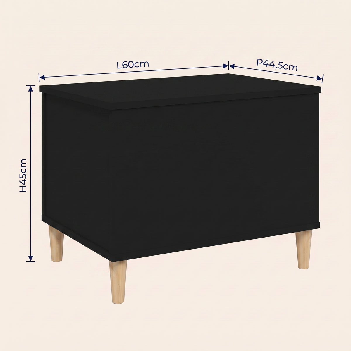 Dimensions de la table basse relevable Sylva noir #Dimensions_60 × 44,5 × 45 cm #Couleur_Noir