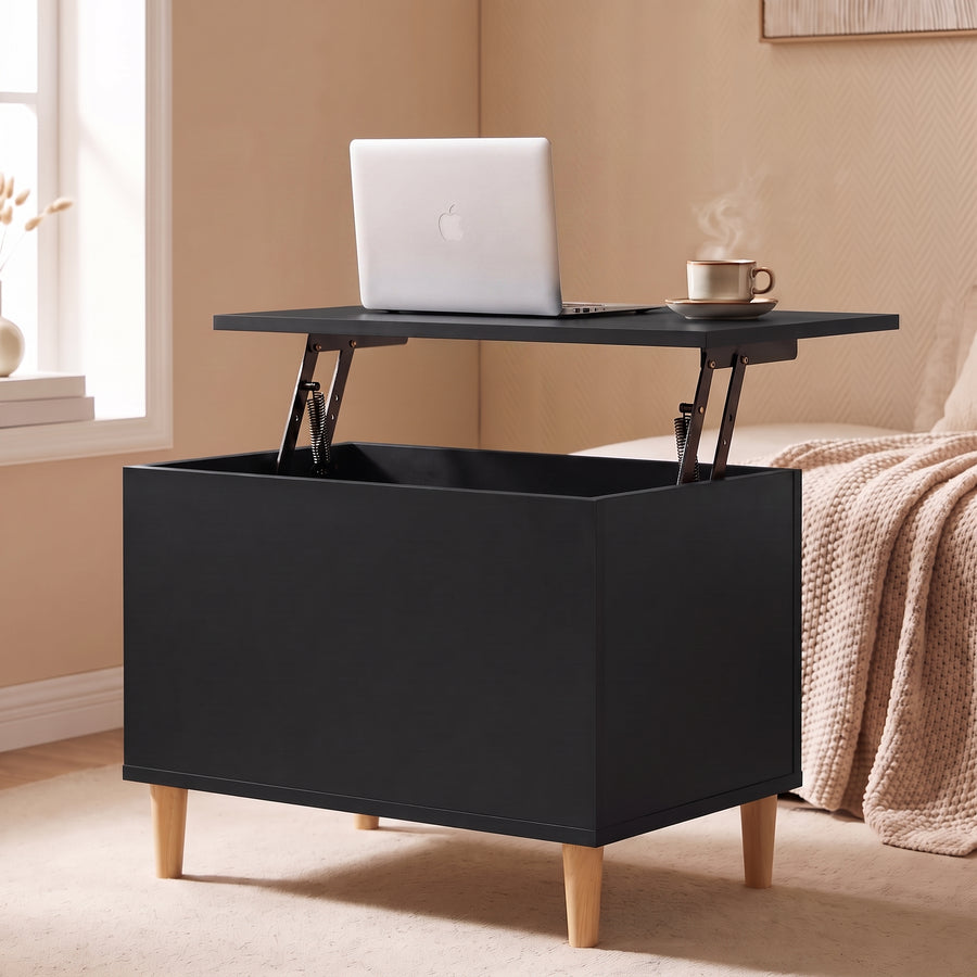 Table basse relevable Sylva noir, plateau relevé en bureau d’appoint