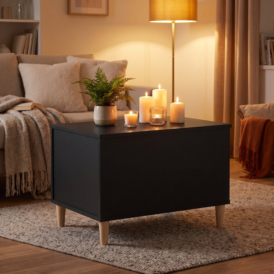 Table basse relevable Sylva noir, ambiance du soir aux bougies