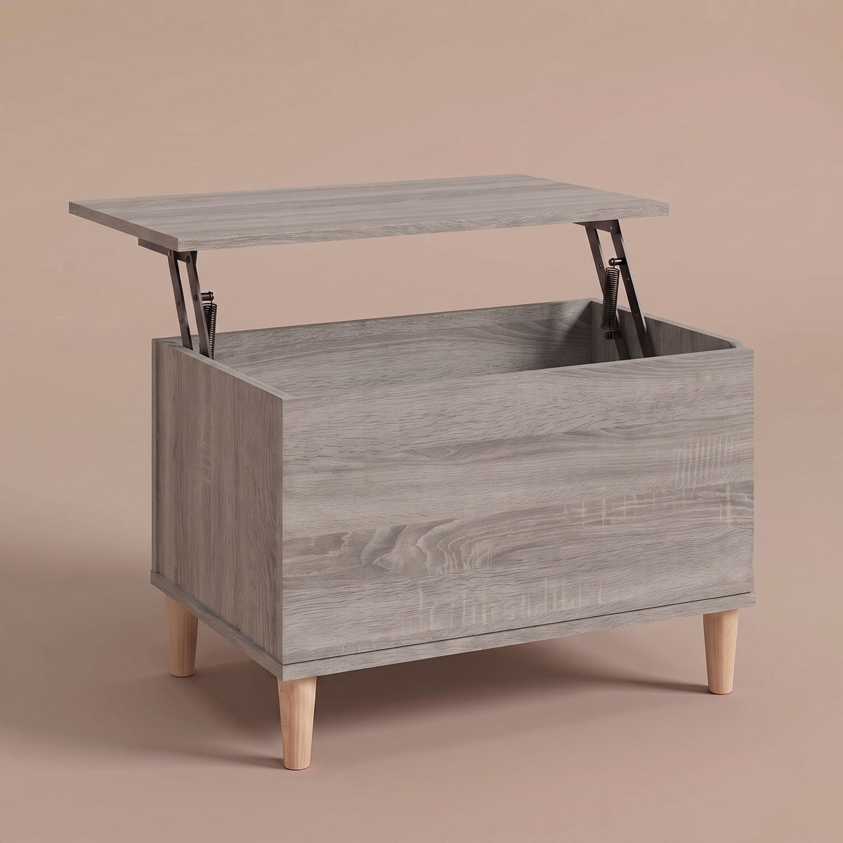 Table basse relevable Sylva sonoma gris, plateau relevé sur double mécanisme à ressorts #Dimensions_90 × 44,5 × 45 cm #Couleur_Sonoma gris