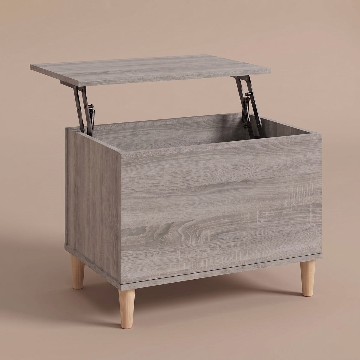 Table basse relevable Sylva sonoma gris, plateau relevé sur double mécanisme à ressorts #Dimensions_60 × 44,5 × 45 cm #Couleur_Sonoma gris