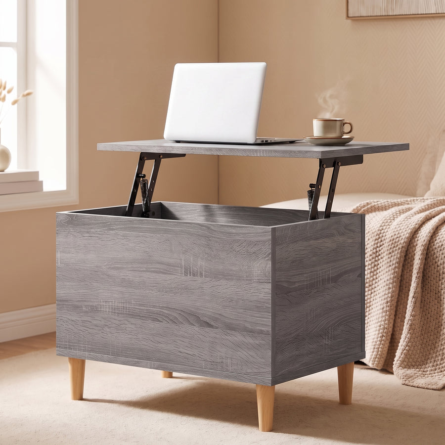 Table basse relevable Sylva sonoma gris, plateau relevé en bureau d’appoint