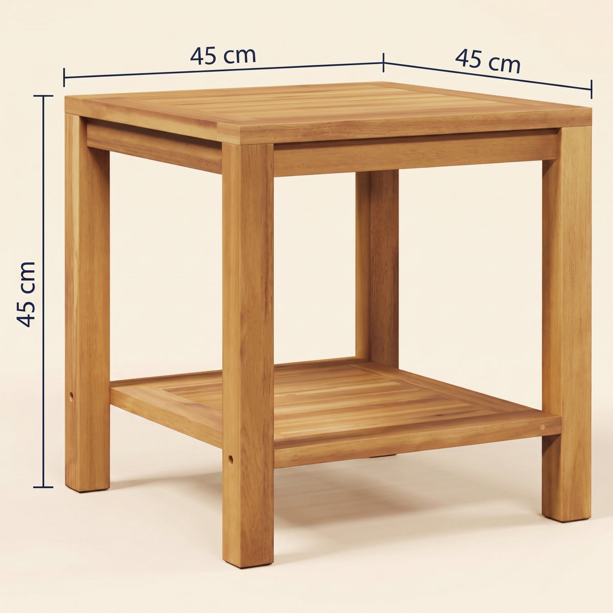 Table en teck massif Timba, 45 x 45 x 45 cm, schéma des dimensions #Dimensions_45 × 45 × 45 cm