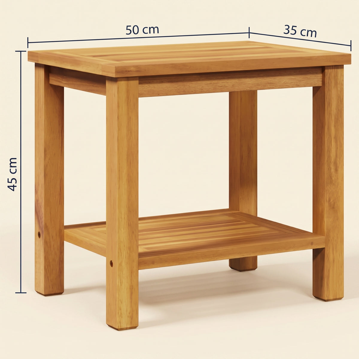 Table en teck massif Timba, 50 x 35 x 45 cm, schéma des dimensions #Dimensions_50 × 35 × 45 cm