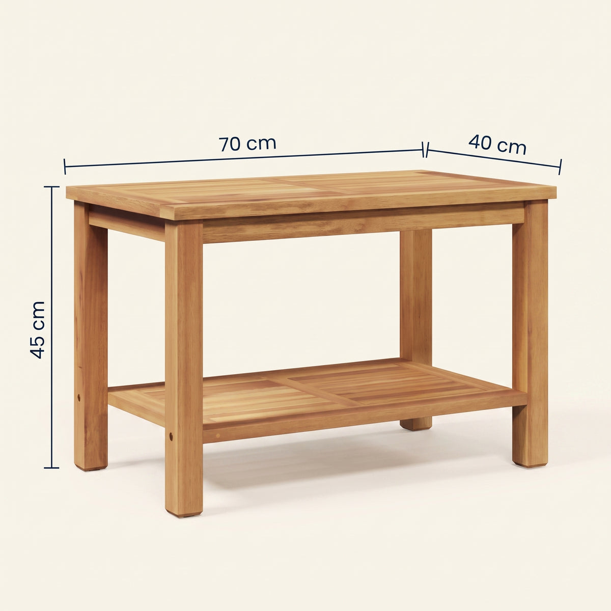 Table en teck massif Timba, 70 x 40 x 45 cm, schéma des dimensions #Dimensions_70 × 40 × 45 cm