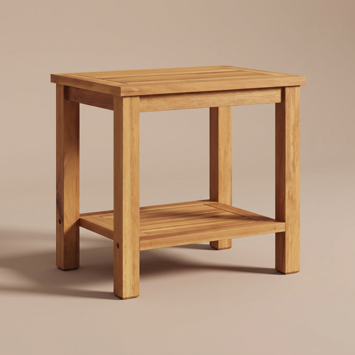 Table en teck massif Timba, 50 x 35 x 45 cm, vue 3/4 #Dimensions_50 × 35 × 45 cm