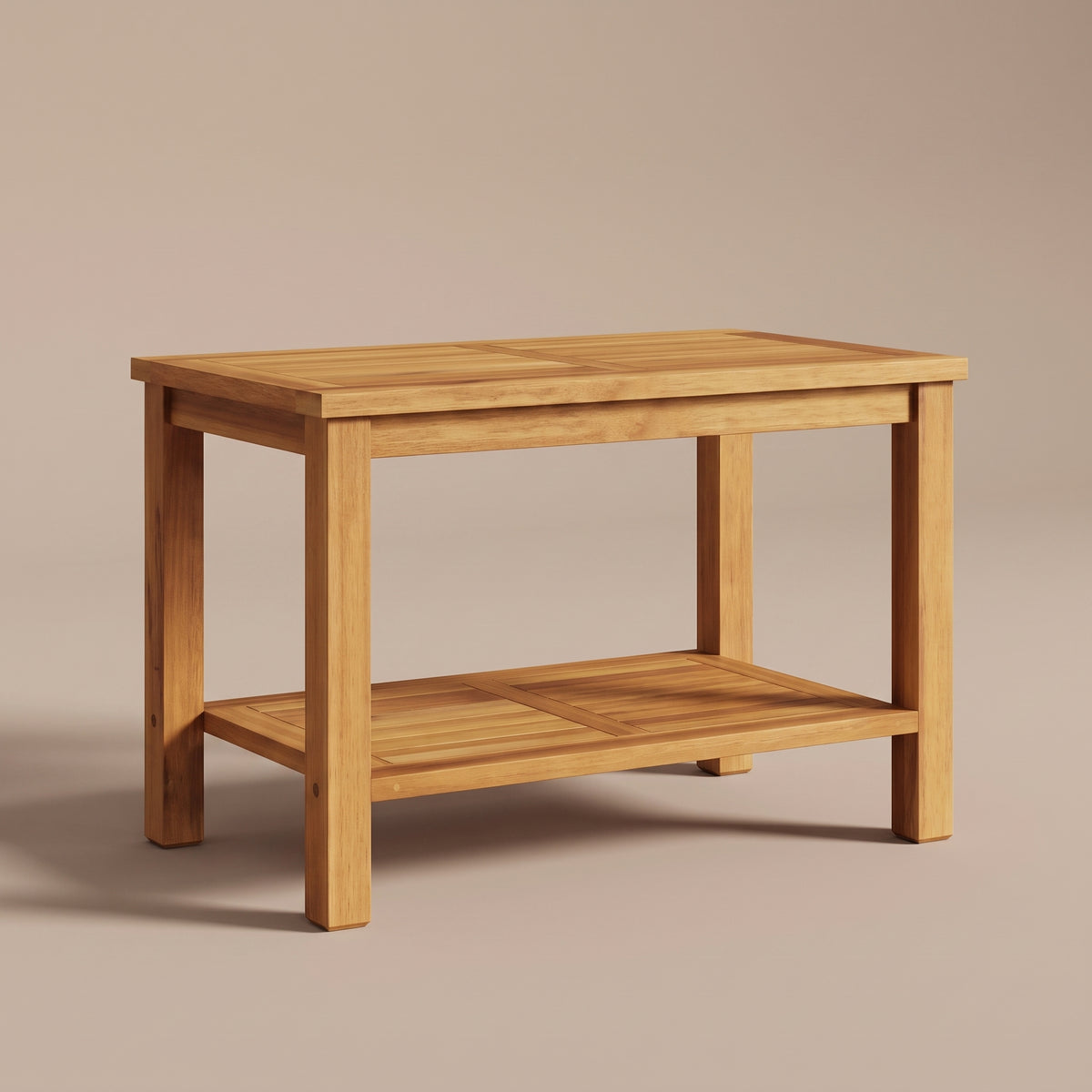 Table en teck massif Timba, 70 x 40 x 45 cm, vue 3/4 #Dimensions_70 × 40 × 45 cm