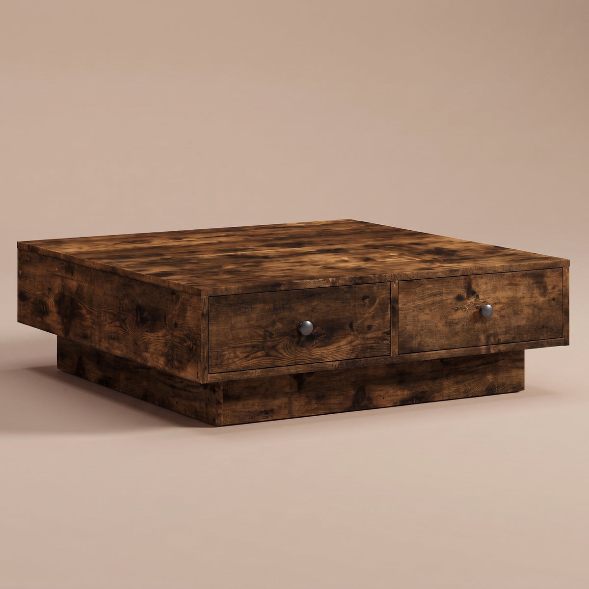 Table avec tiroirs Vasta, chêne fumé, vue 3/4, tiroirs fermés #Couleur_Chêne fumé