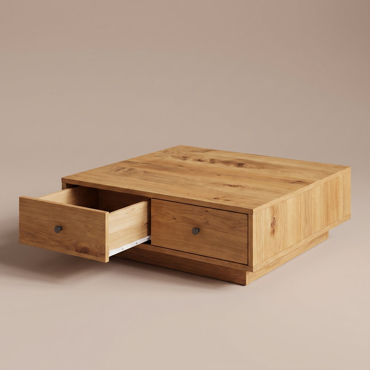 Table avec tiroirs Vasta, chêne artisanal, tiroir ouvert sur ses coulisses #Couleur_Chêne artisanal