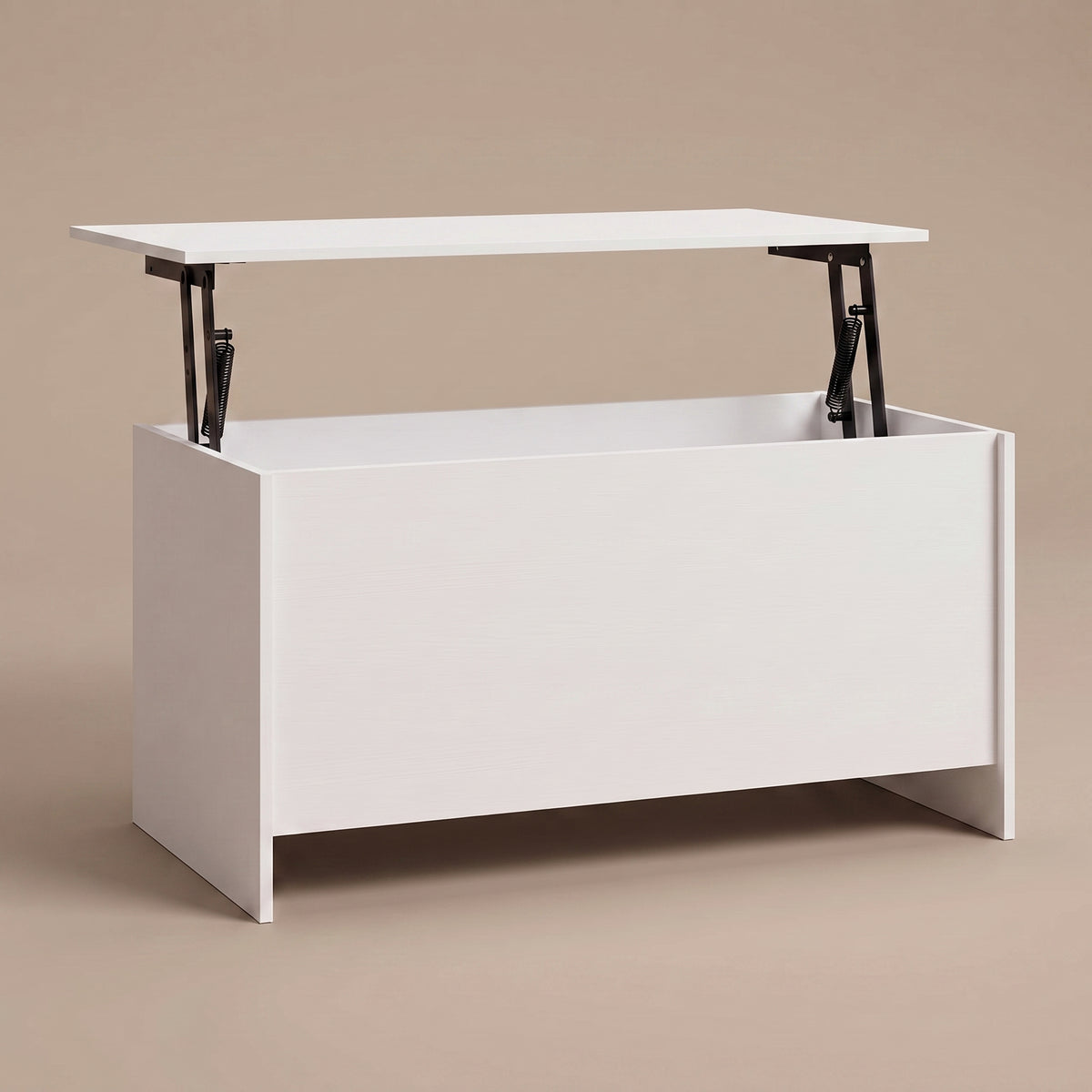 Table basse relevable Velia blanc, plateau relevé sur double mécanisme à ressorts #Dimensions_80 × 55,5 × 41,5 cm #Couleur_Blanc