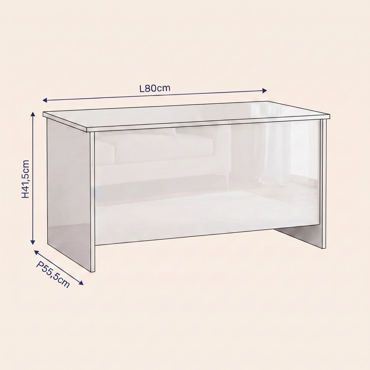 Dimensions de la table basse relevable Velia blanc brillant #Dimensions_80 × 55,5 × 41,5 cm #Couleur_Blanc brillant