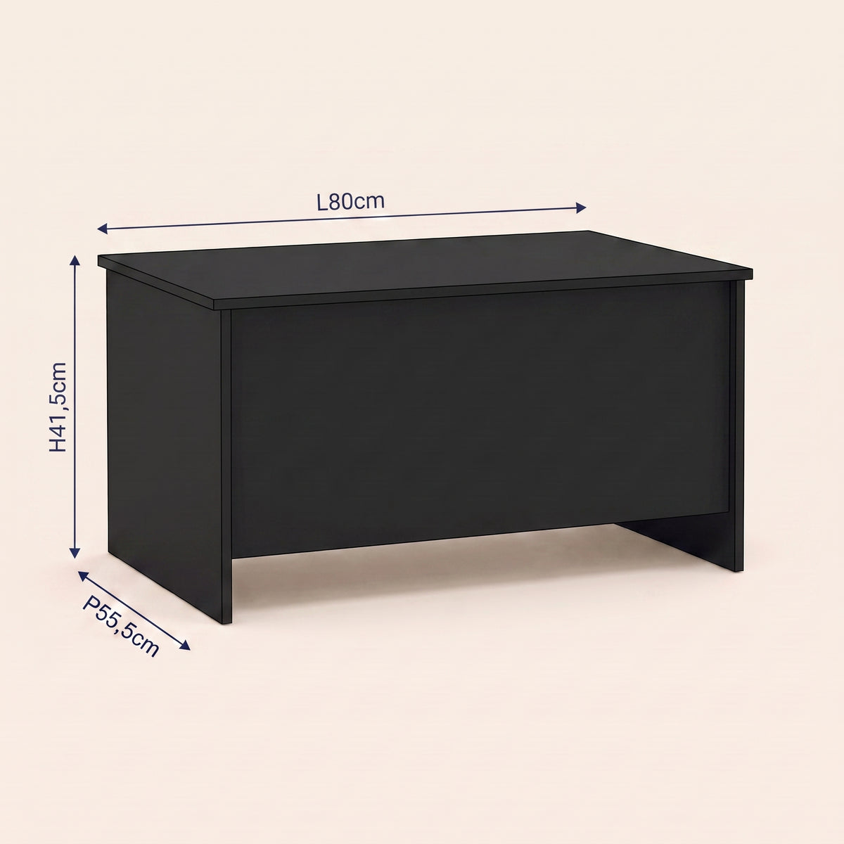 Dimensions de la table basse relevable Velia noir #Dimensions_80 × 55,5 × 41,5 cm #Couleur_Noir