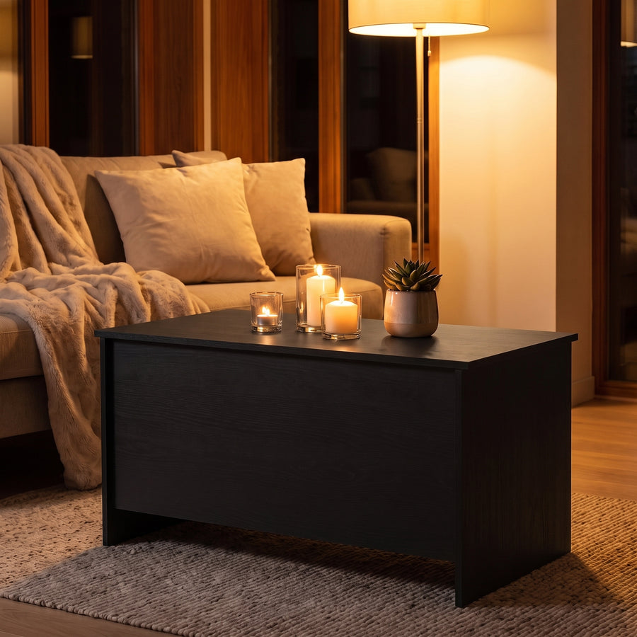 Table basse relevable Velia noir, ambiance du soir aux bougies