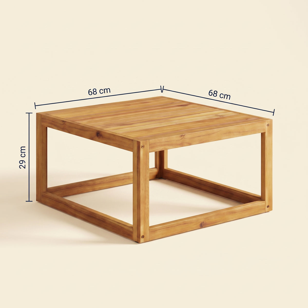 Table d'extérieur Verano, dimensions 68 × 68 × 29 cm