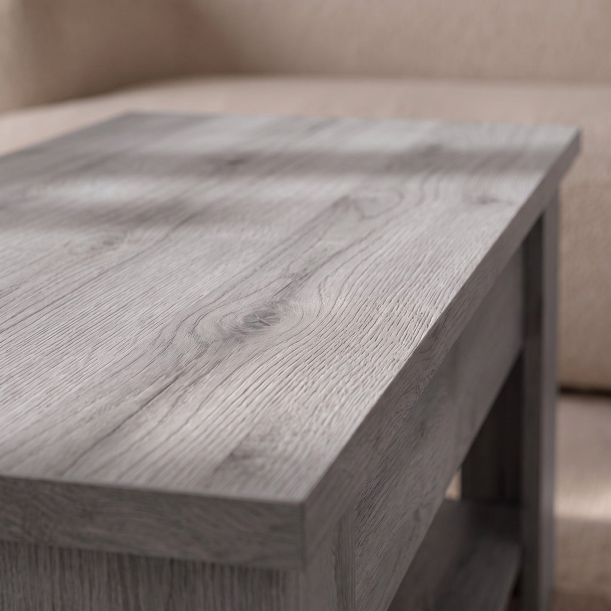 Détail de la finition Sonoma gris du plateau de l'Aveline #Dimensions_101 × 49 × 52 cm #Couleur_Sonoma gris